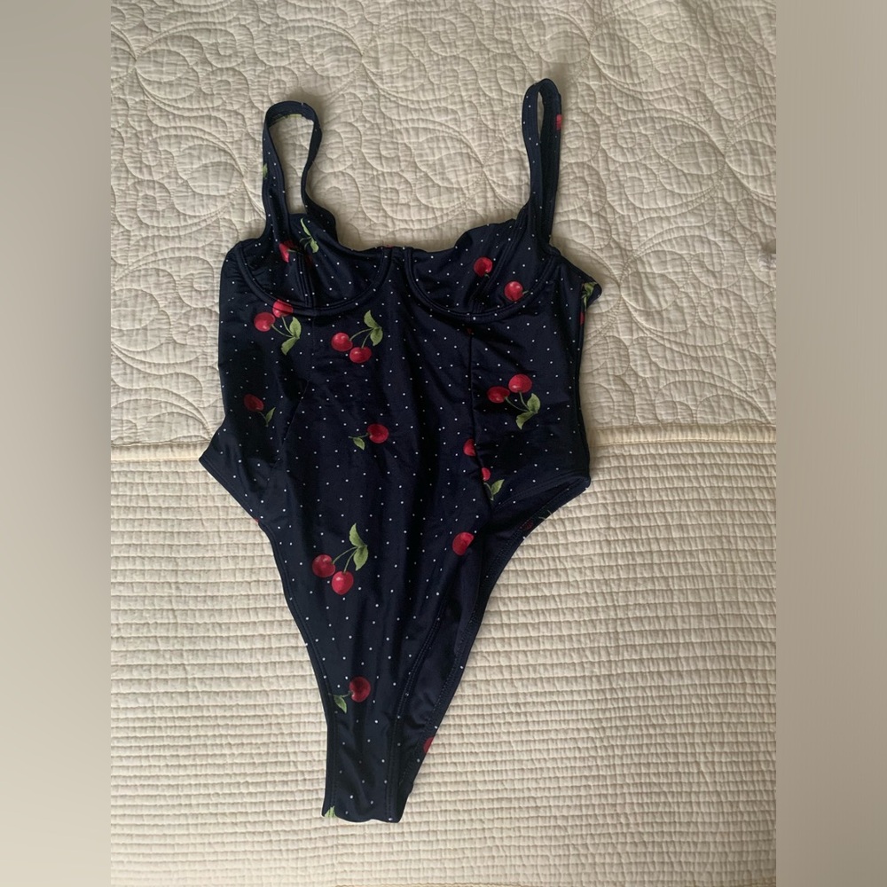 Vintage high cut cherry one piece swimsuit